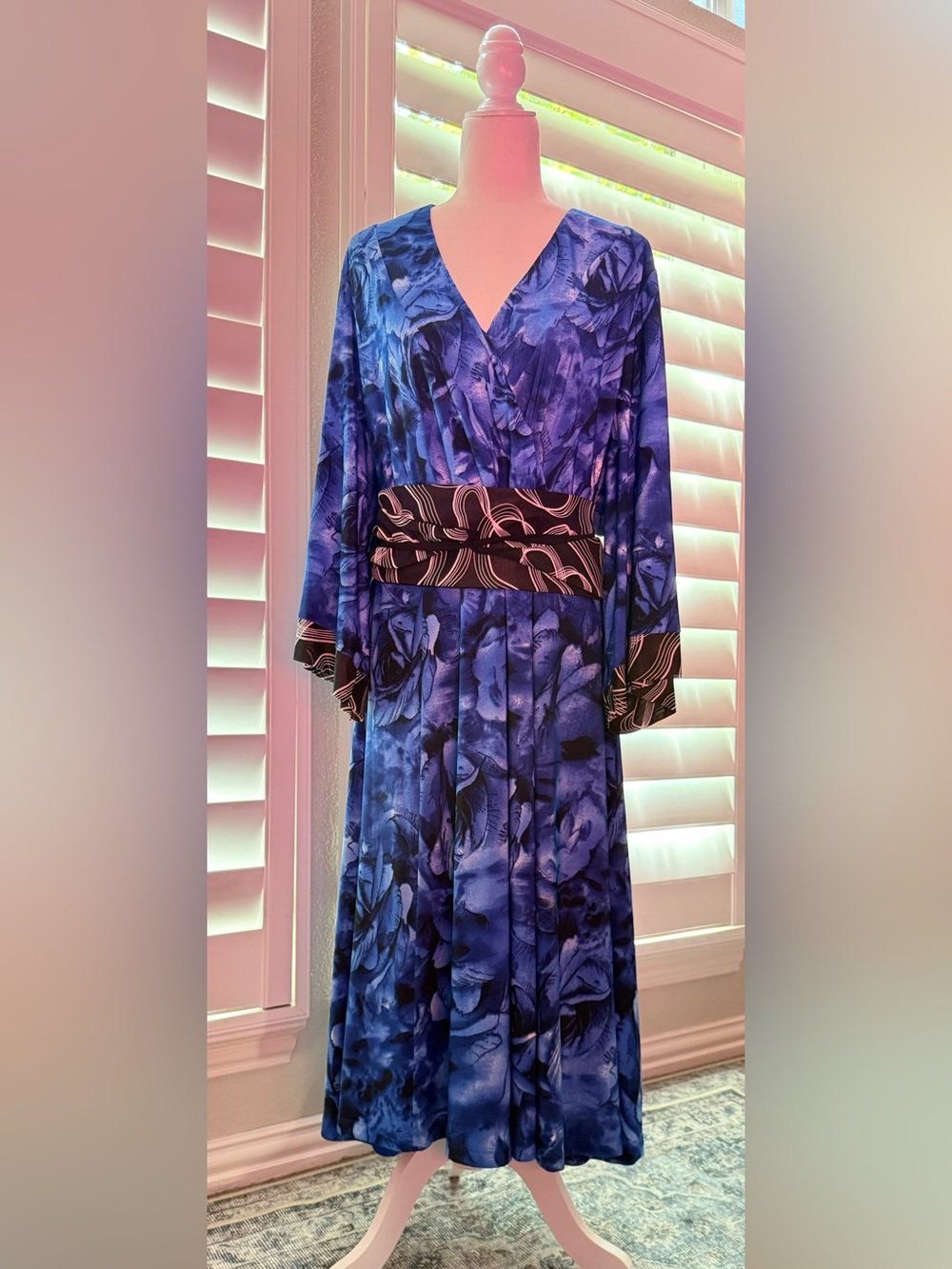 IGIGI Royal Blue Floral Faux Wrap Midi Dress with removable contrasting belt